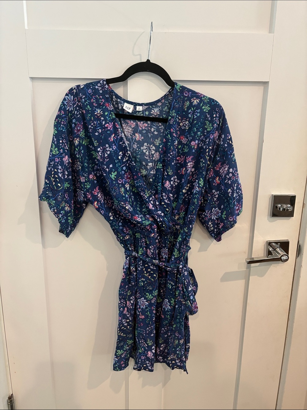 GAP Navy Floral Wrap Romper with Pink & Green Accents